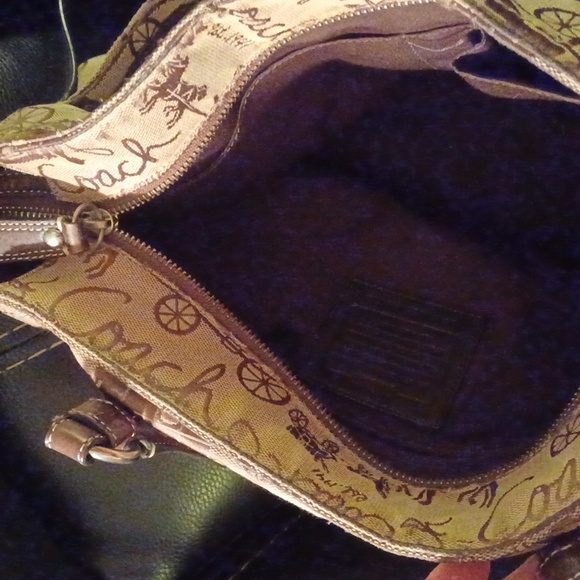 Coach brown canvas shoulder handbag purse  leather straps  hangtag Vintage - Picture 8 of 8